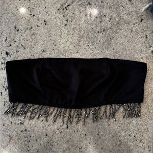 Superdown Black Strapless Top with Fringe Detail